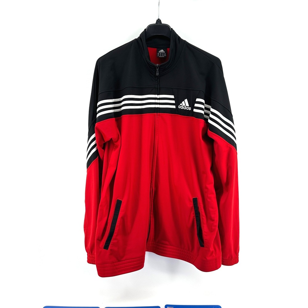 Adidas Track Jacket Mens 2XT Red Black Striped Colorblock Full Zip 2012 X29957